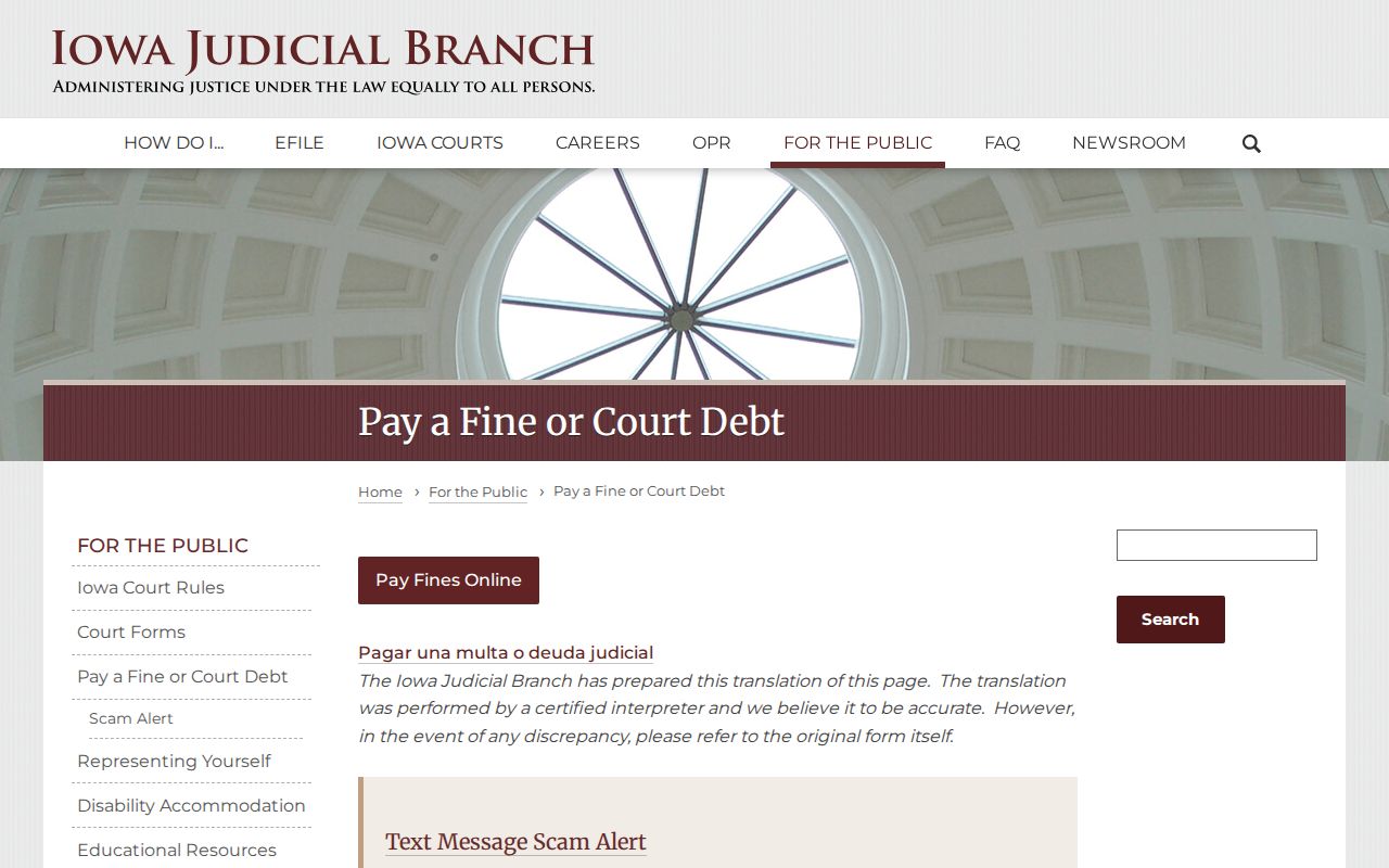 Official Iowa court payment guidance for Pottawattamie County