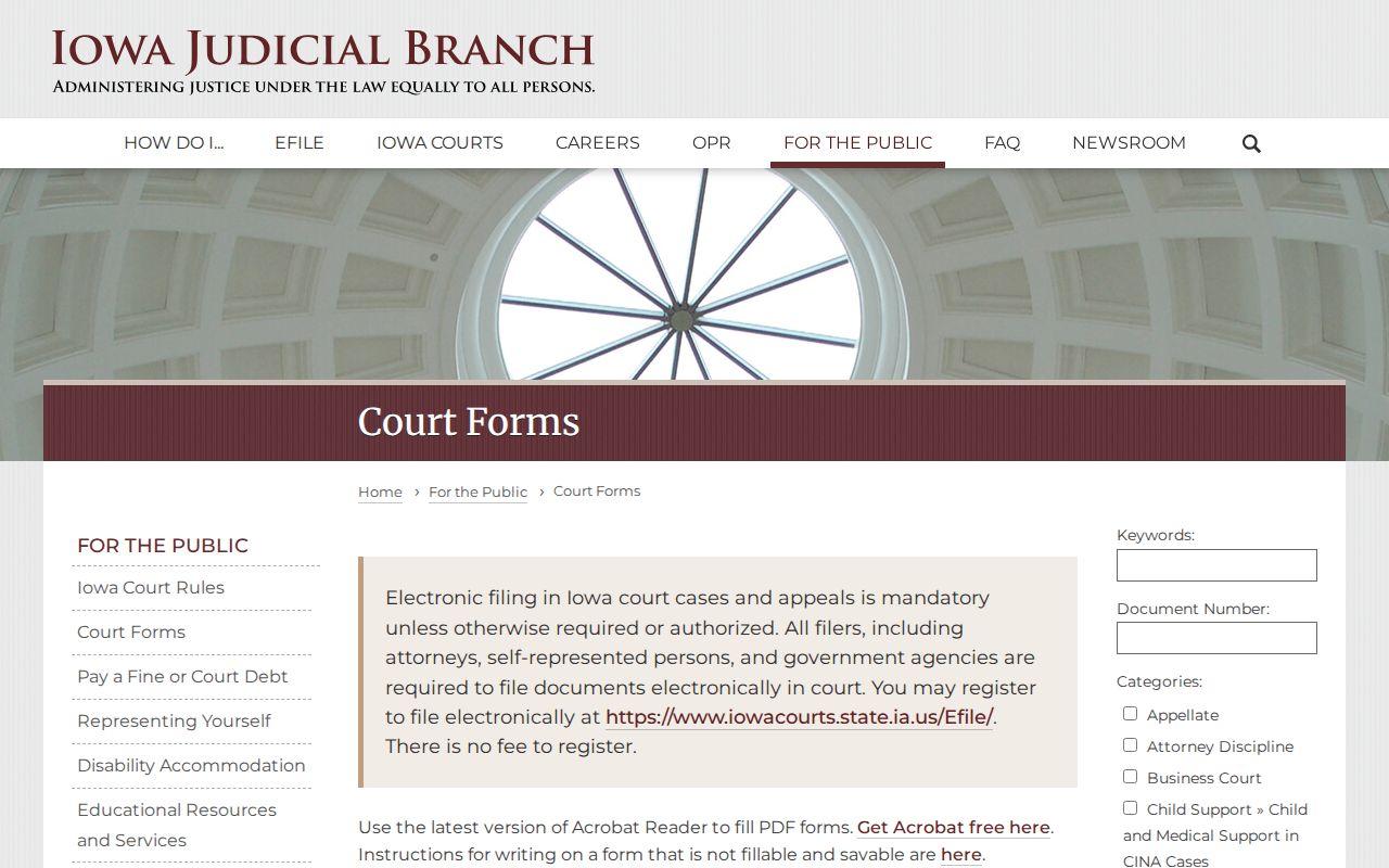 Iowa court forms search controls used to locate official warrant forms