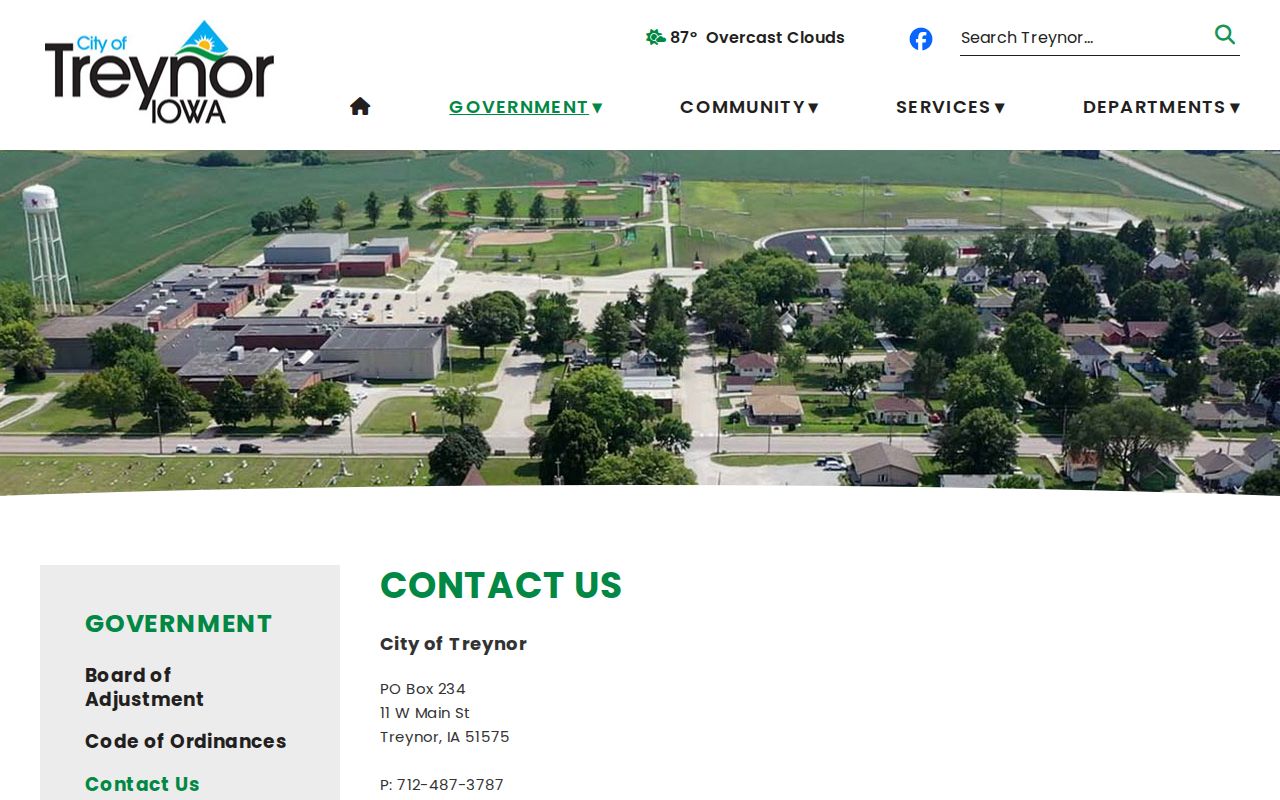 Treynor City Hall and city clerk contact route