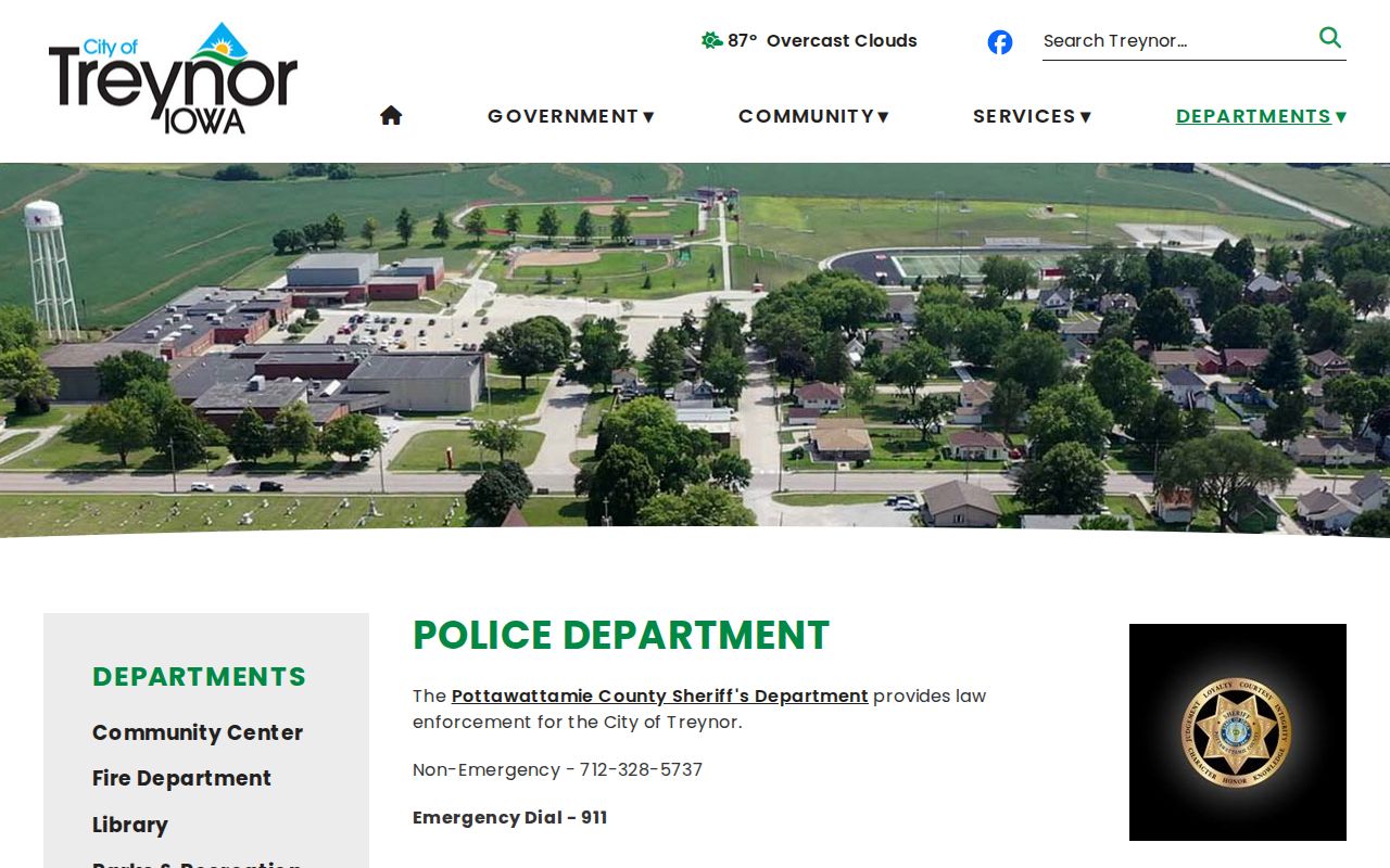 Treynor page stating that the county sheriff provides law enforcement